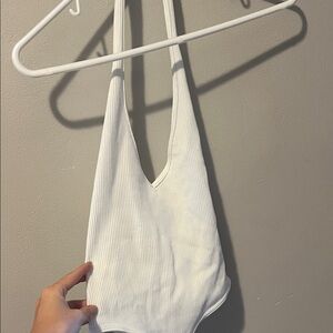White Ribbed Halter Bodysuit